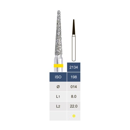 Бор алмазний 2134EF, конус (кінець округлий), 1.4 мм, жовтий